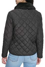 DKNY Cropped Black Jacket & Diamond Quilted with Black Faux Fur Trim