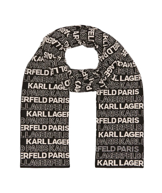 Karl Lagerfeld black logo scarf for men and women, soft rayon, versatile designer accessory