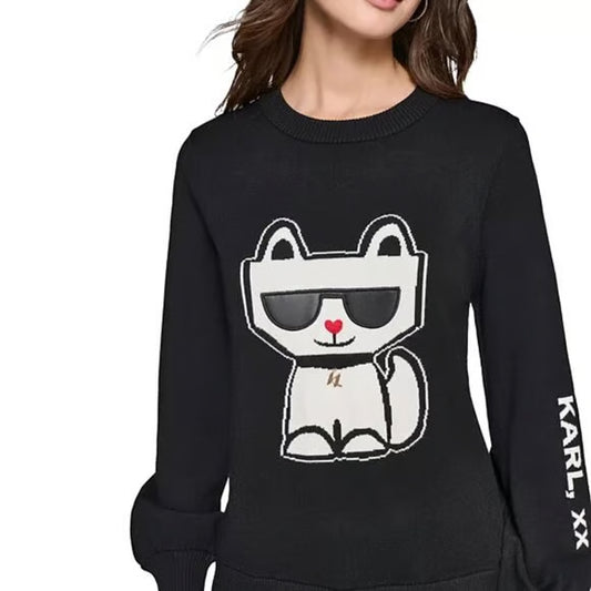 KARL LAGERFELD PARIS Women's Choupette Crewneck Sweater