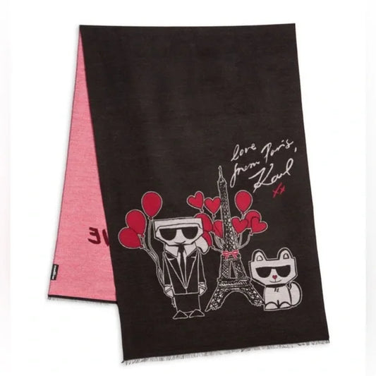 Karl Lagerfeld Women's Black Love From Paris Graphic Scarf